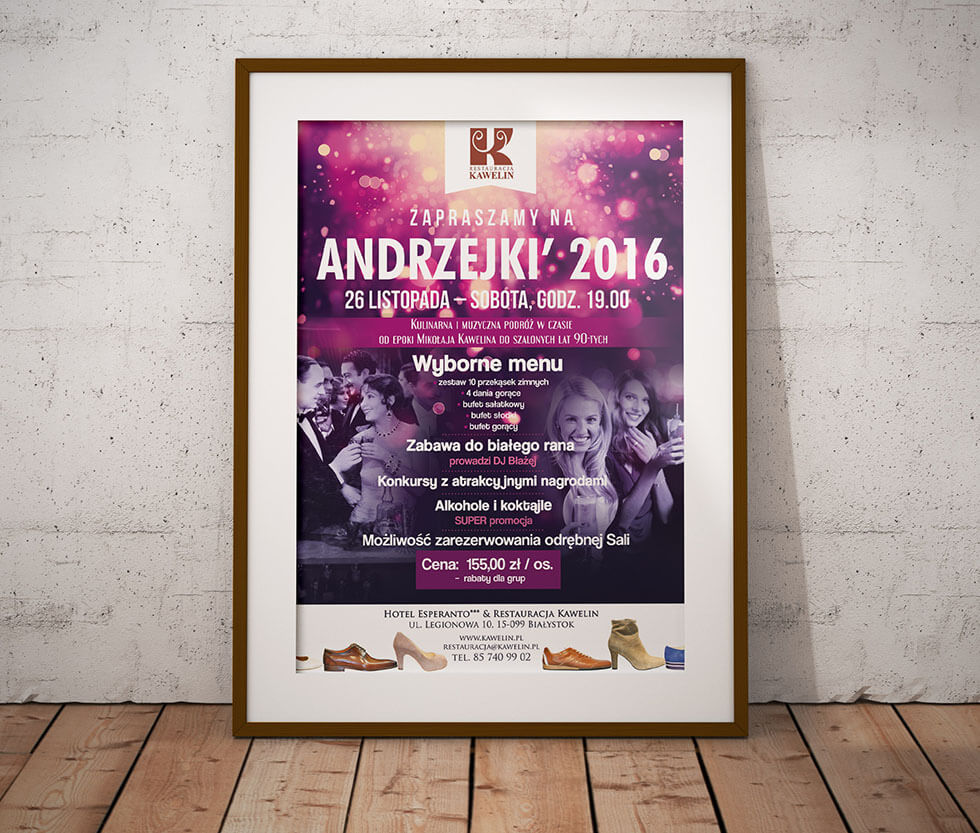 Restauracja Kawelin Plakat przygotowany dla Restauracji Kawelin reklamujący imprezę Andrzejkową.