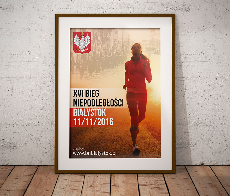 Bieg Niepodległości Projekt plakatu przygotowany na potrzeby XVI Białostockiego Biegu Niepodległości.