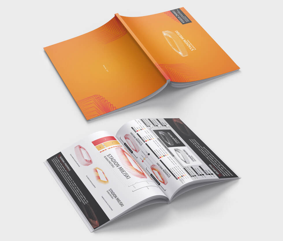 Stadion Miejski w Białymstoku Księga znaku wykonana dla Stadionu Miejskiego w Białymstoku. Projekt i druk po naszej stronie.