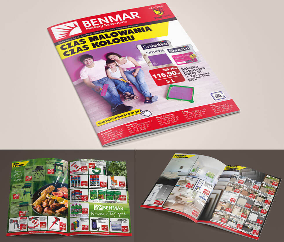 Benmar Gazetka reklamowa prezentująca najnowsze promocje w Marketach Budowlanych Benmar. Projektowana i drukowana przez nas.