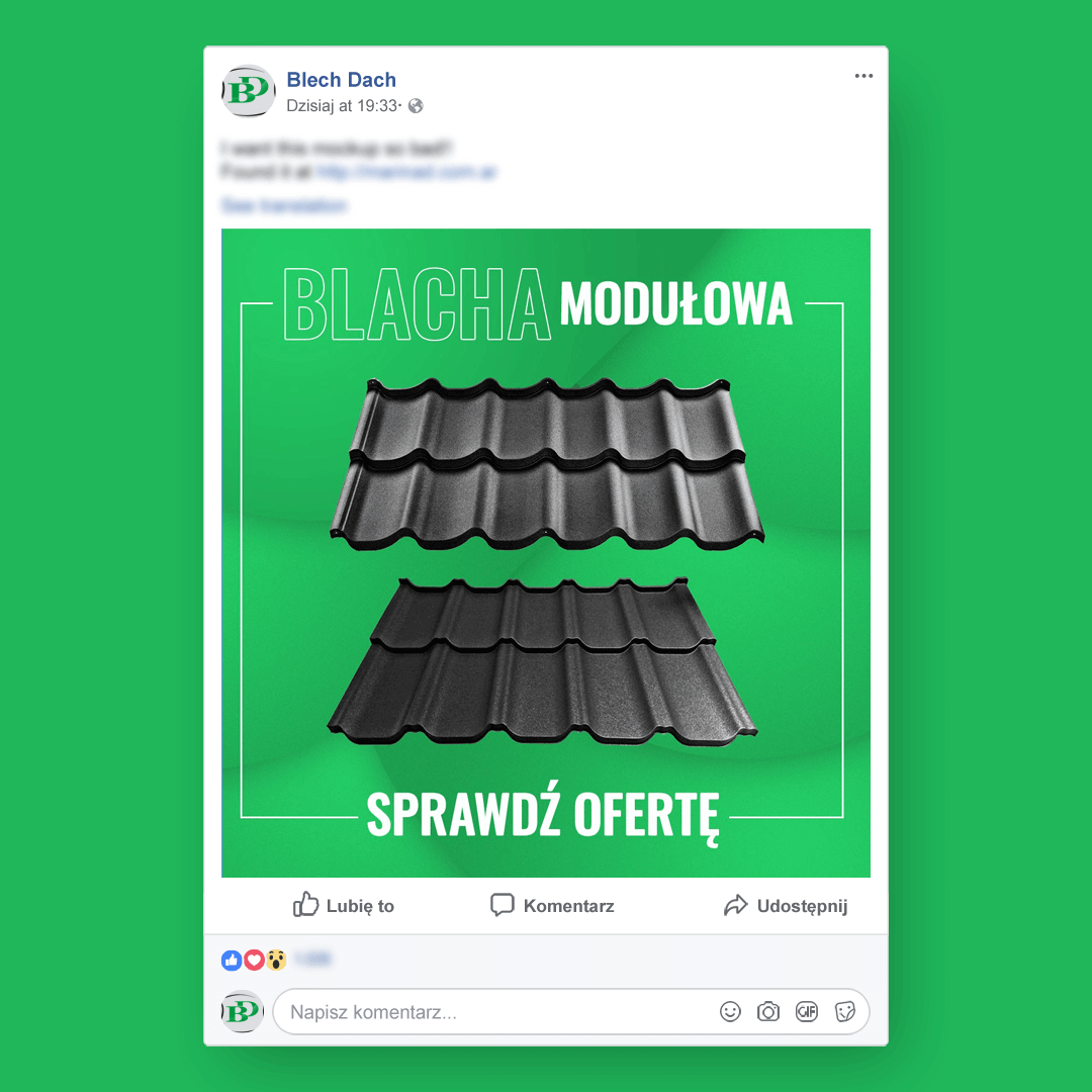 Grafika przedstawia kampanie social media dla Blech Dach.
