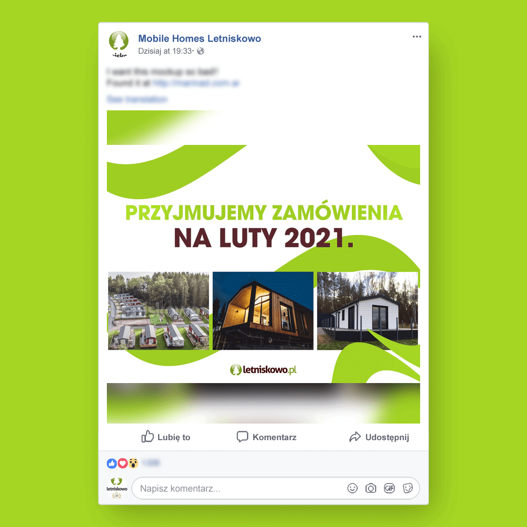 Grafika przedstawia kampanie social media dla Mobil Homes Letniskowo