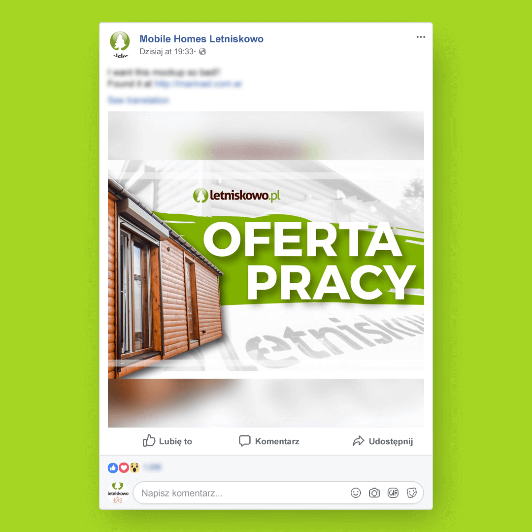 Grafika przedstawia kampanie social media dla Mobil Homes Letniskowo