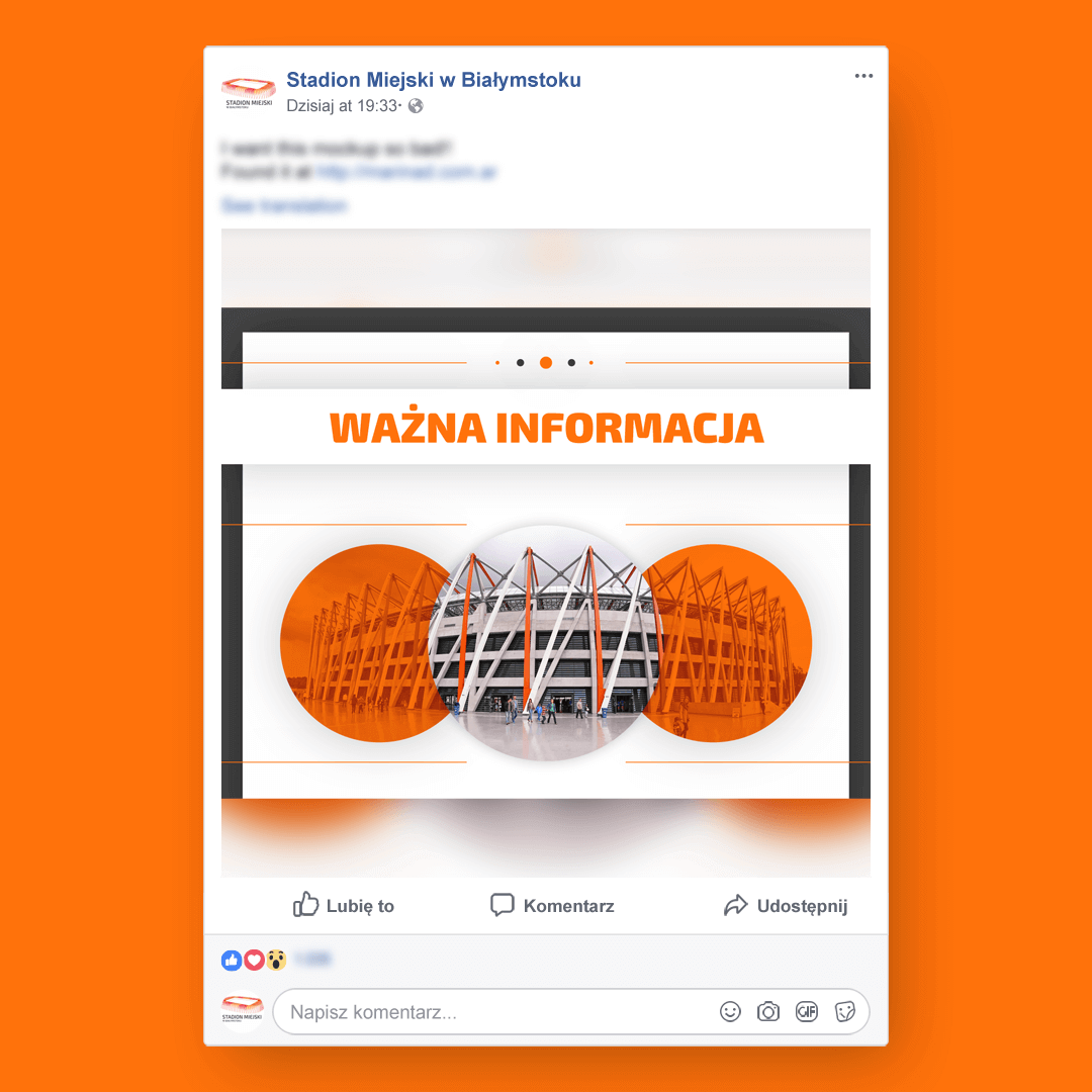 Grafika przedstawia kampanie social media dla Stadion Miejski w Białymstoku