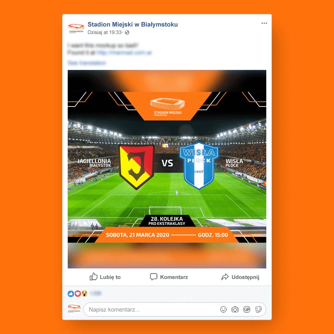 Grafika przedstawia kampanie social media dla Stadion Miejski w Białymstoku