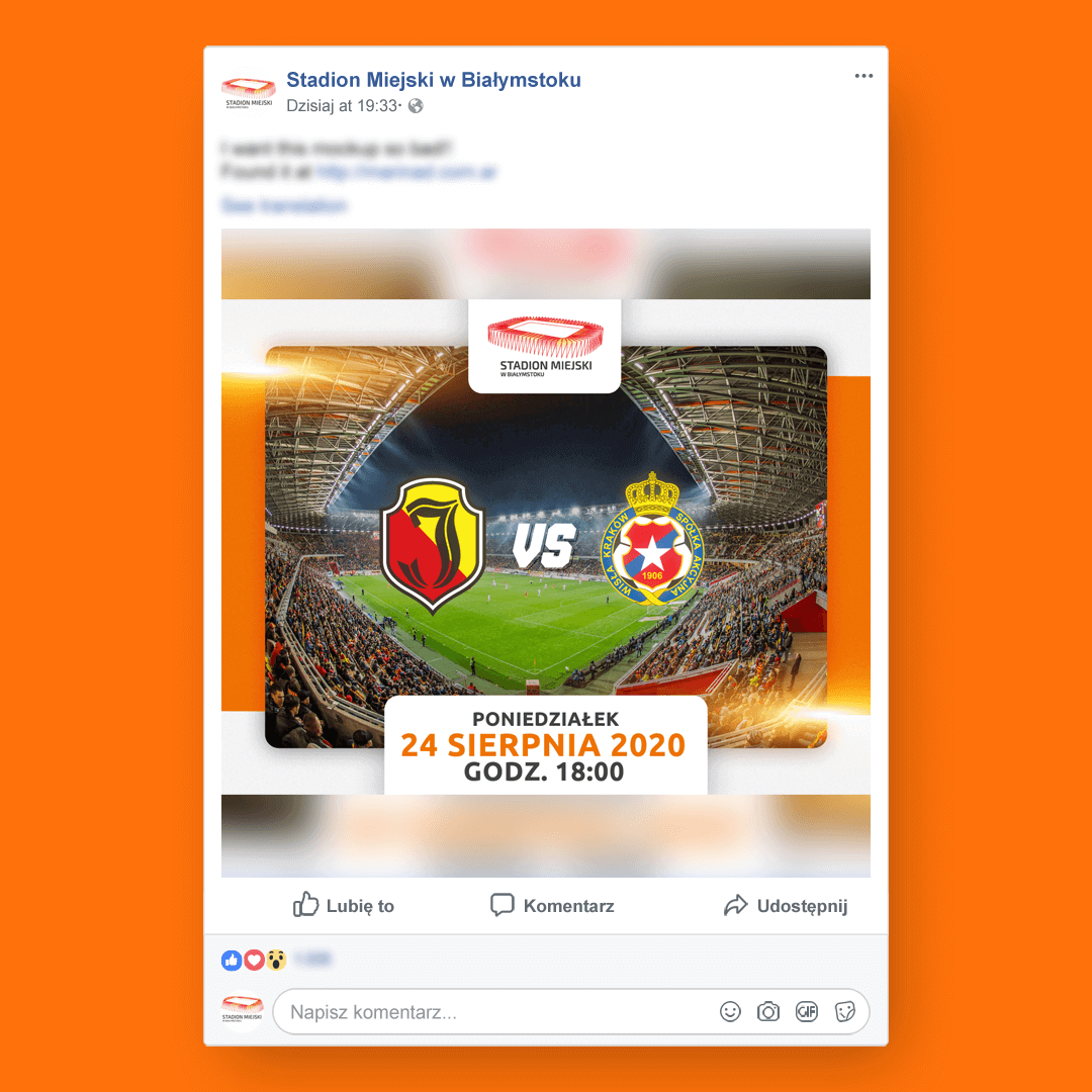 Grafika przedstawia kampanie social media dla Stadion Miejski w Białymstoku