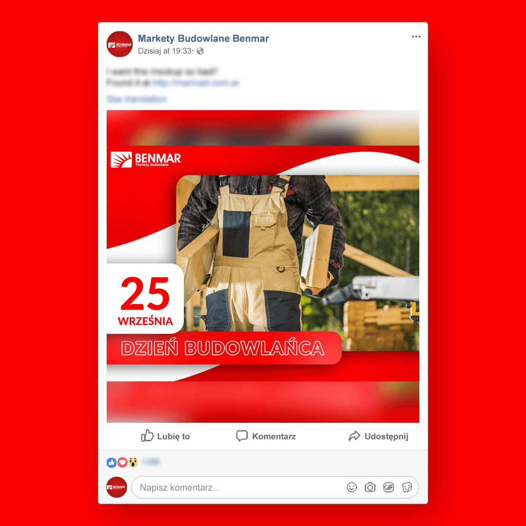 Grafika przedstawia kampanie social media dla Marketów Budowlanych Benmar