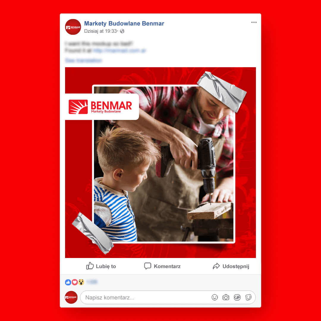 Grafika przedstawia kampanie social media dla Marketów Budowlanych Benmar