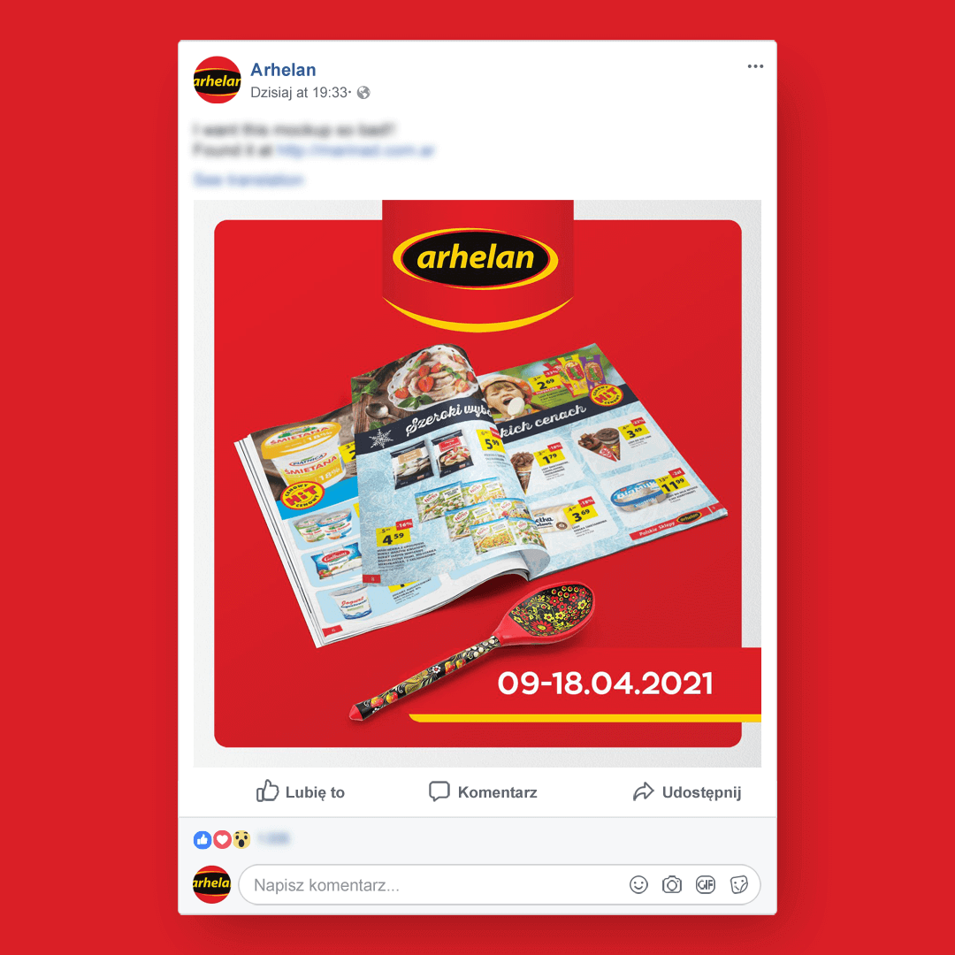 Grafika przedstawia kampanie social media dla Arhelan. Tu widzimy gazetkę reklamową